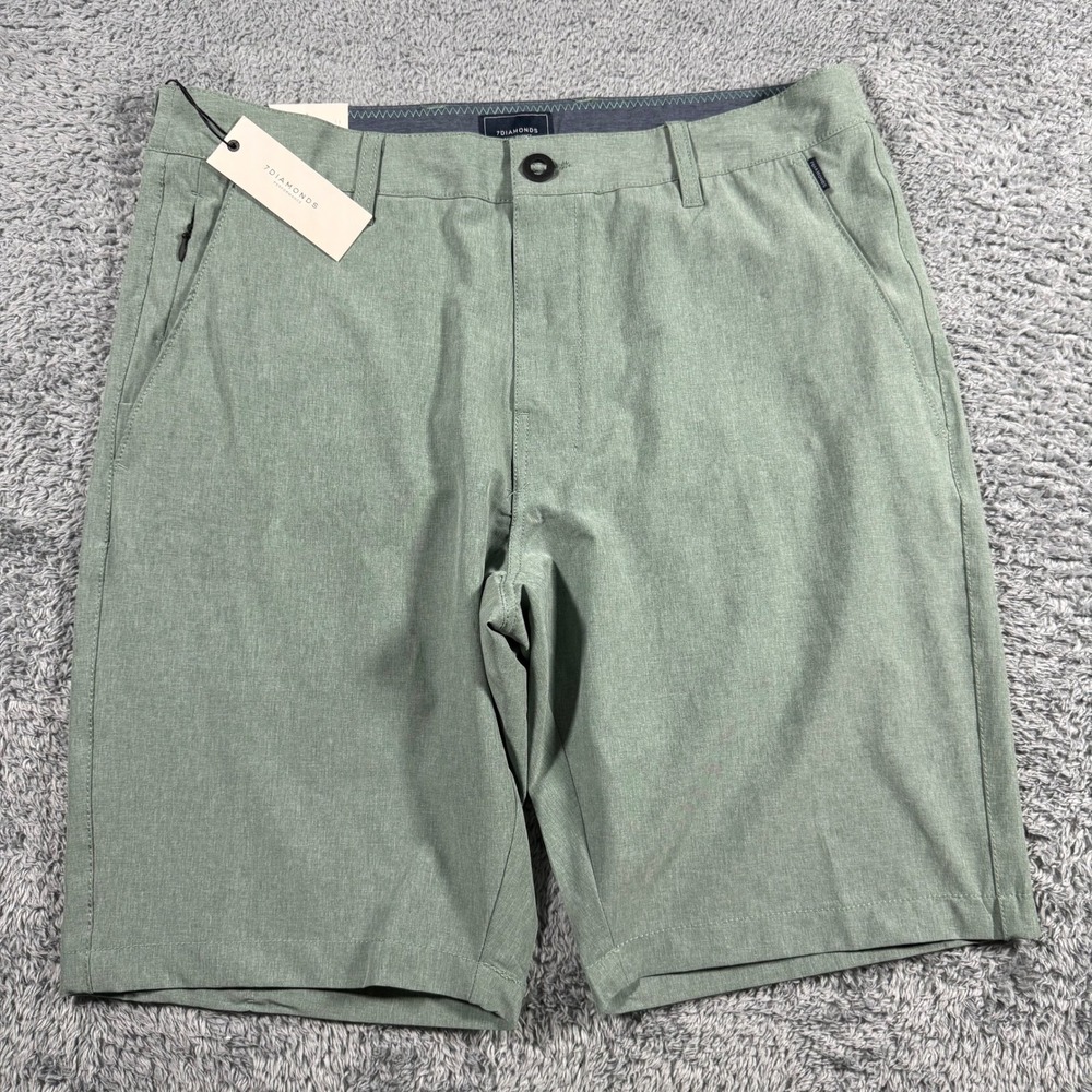 NWT 7 Diamonds Aeroplane Hybrid Shorts Mens 33 Basil Green Performance Heat Abso